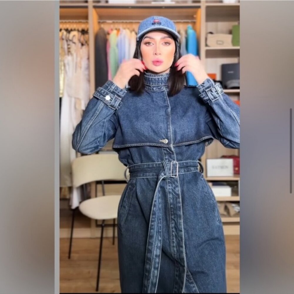 ZARA HIGH COLLAR DENIM TRENCH COAT